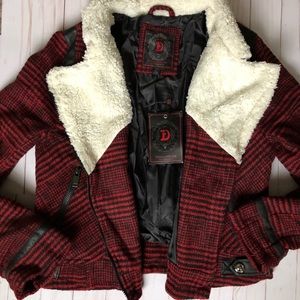 NWT Dollhouse Red Plaid Moto Jacket - Large